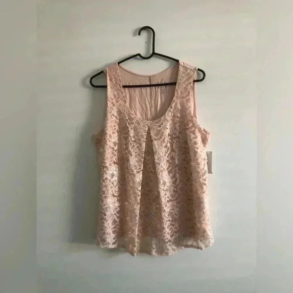 New York & Company Tops - NY & Co. Metallic Lace overlay,lined,scoop neck sleeveless tank top/tunic,peach
